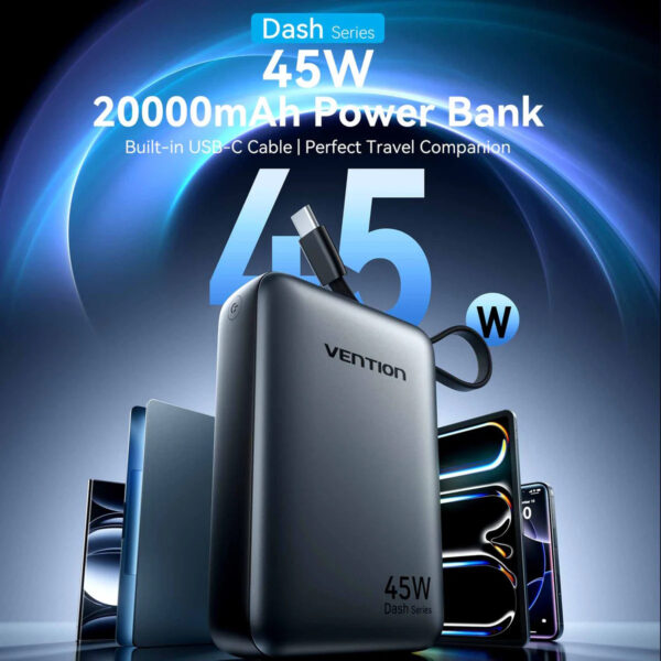 9f80355867e277b16904945d8627549a.jpeg (3C Certified) Vention 20000mAh 45W Power Bank with Built-in USB-C Digital Display