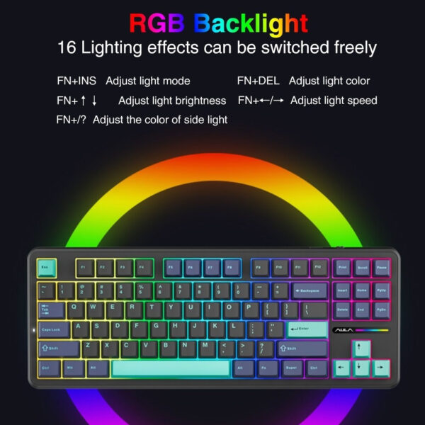AULA F87 Gasket Mechanical Keyboard 87 Key RGB Tri-Mode Wired Bluetooth 2.4G Gasket Structure Hot-swap Gaming Keyboard