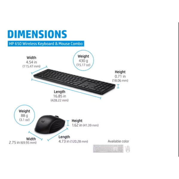 HP 650 Wireless Mouse and Keyboard Combo Low Profile Key, Programmable, Adjustable Tilt-1 Year Warranty 4R013AA 4R016AA