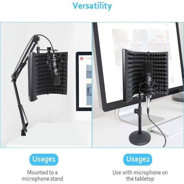 Maono AU-MIS33 3 Panel Microphone Shield for Panel Sound Absorbing Vocal Recording Dimension: 33*21*4.5CMFoam Thickness: 4CM
