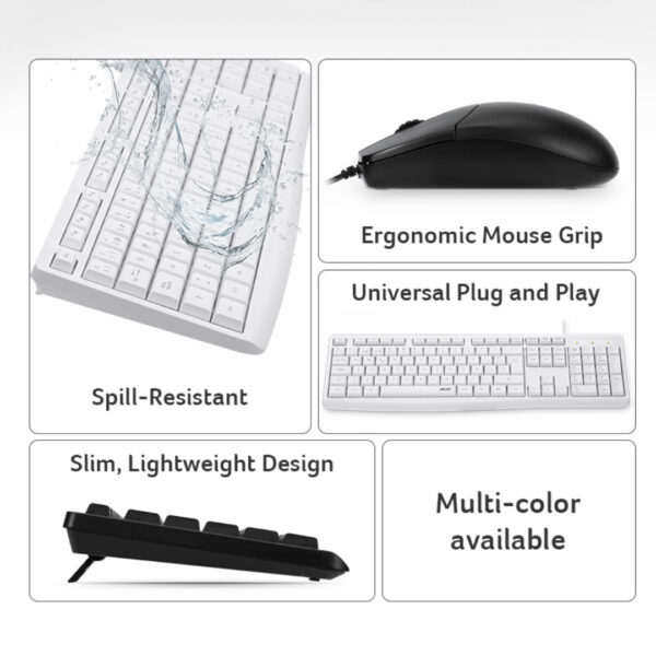 ACER EAK040 Wired Keyboard & Mouse Kit – English Version, Silent 3M Keypress, Anti-Skid Design, 1200 DPI, Durable UV Keycap Black / White