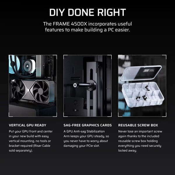 f80f3b06bcade3aacf5454931939a84f.jpeg CORSAIR FRAME 4500X LX-R RGB LINK (Black/White) Panoramic Glass Mid-Tower PC Case (LX120R x3)