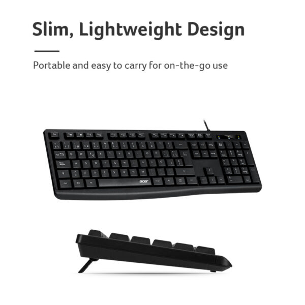 ACER EAK040 Wired Keyboard & Mouse Kit – English Version, Silent 3M Keypress, Anti-Skid Design, 1200 DPI, Durable UV Keycap Black / White