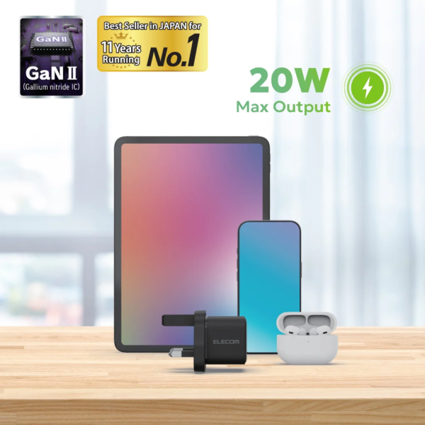 Elecom 20W C1 GAN ll Charger Adapter - Black MPA-ACAS05BFBK