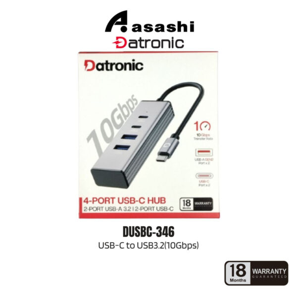 Datronic DUSBC-346 USB-C to USB3.2(10Gbps) x 2 / USB-C(10Gbps) x2 HUB - 18Months Warranty