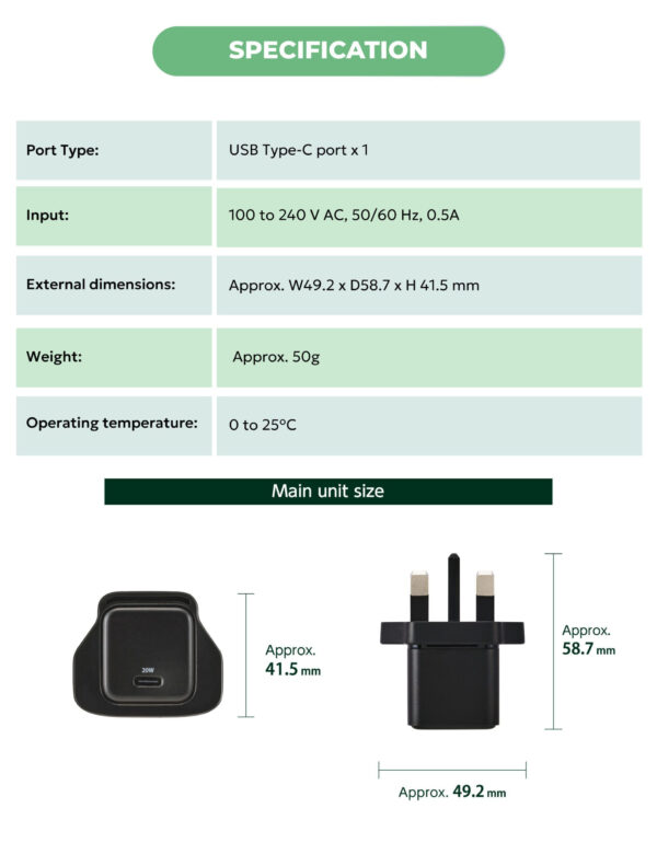 Elecom 20W C1 GAN ll Charger Adapter - Black MPA-ACAS05BFBK
