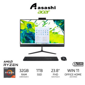 bfd7d6ae5d3cc8c22b71af0e8d3c0d35.jpeg Acer Aspire C24-2G-75825W11 AiO Desktop PC (AMD Ryzen 7-5825U/32GB DDR4(16GB*2)/1TB SSD/23.8" FHD Non Touch/AMD Radeon Graphics/Wireless KB&M/Office Home 2024+M365 Basic/Win11Home/3yrs Onsite)