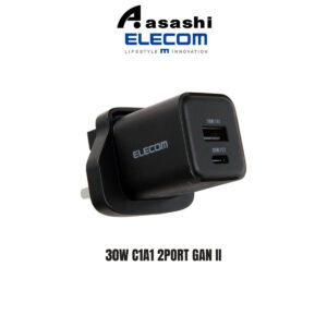 e50fadb6f75515c02b4354c97e5b48b2.jpeg Elecom 30W C1A1 2Port GAN ll Charger Adapter - Black MPA-ACAS03BFBK