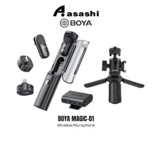 BOYA MAGIC-01 2.4GHz AI-Powered Transformable Wireless Microphone - (Combo version) with 2 TX+ Type-C, RX+Lightning, RX+Camera, RX+ Charging Case+STAND