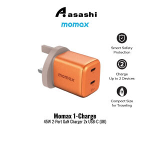 c8515c3dac1f5c9a93d563e5b16dd35b.jpeg Momax 1-Charge 45W 2-Port GaN Charger 2x USB-C (UK) - White/Orange