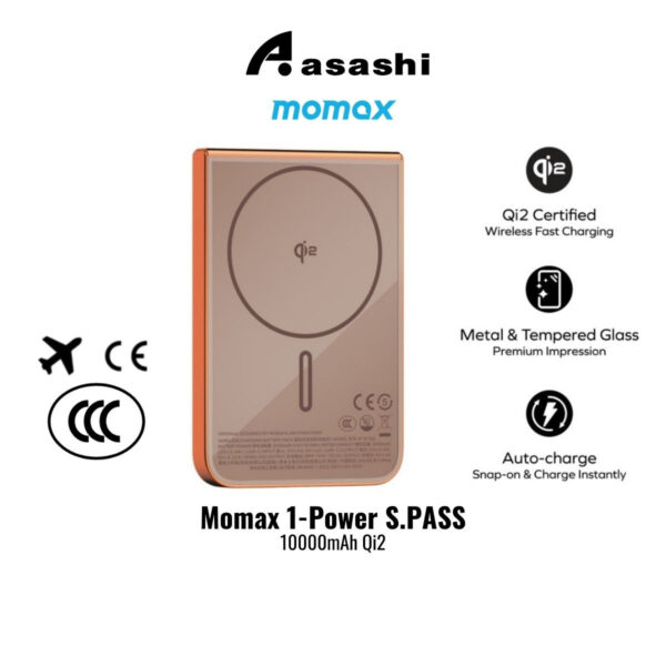 (3C Certified) Momax 1-Power S.PASS 10000mAh Qi2 Magnetic Wireless Battery Pack