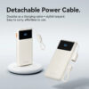 (3C Certified) Vention 10000mAh (Black) Power Bank (USB-C + USB-A) with Built-in Cable 22.5W LED Display Type - 2Y Warranty