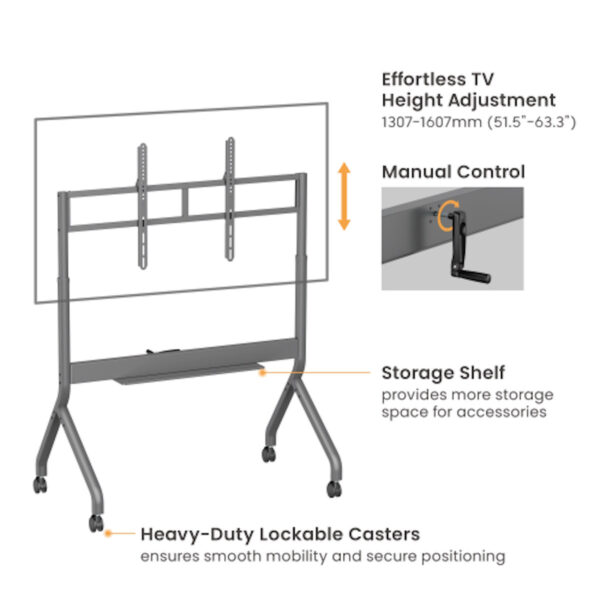 Brateck TTF19H-612FW Slim-Lift Manual Height Adjustable Heavy-Duty TV Cart