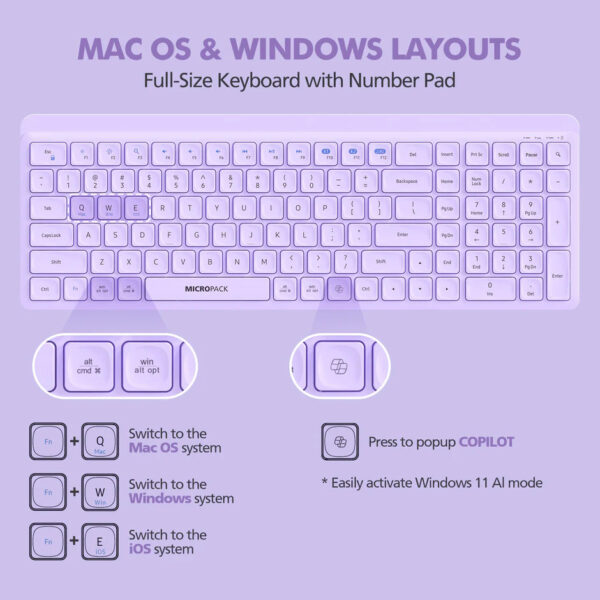 Micropack 268W 2.4G + Bluetooth Wireless Keyboard and Mouse Combo KM-268W