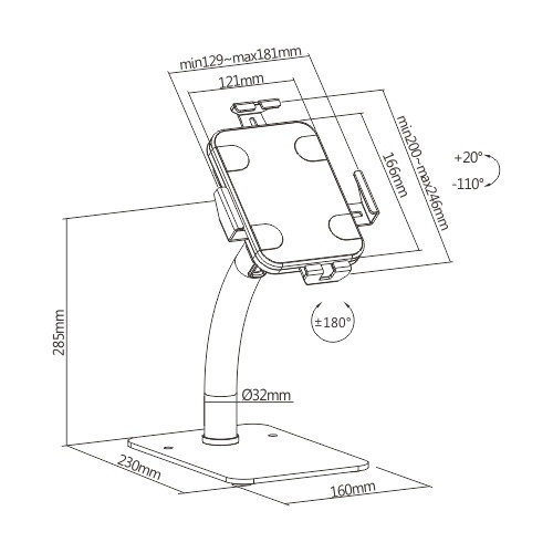 Brateck PAD33-03 Universal Anti-Theft Tablet Countertop Kiosk