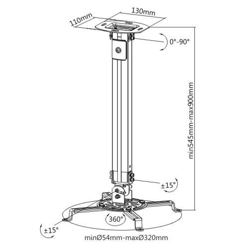 Brateck PRB-18M Universal Ceiling Projector Bracket, Tilt + - 15°, Swivel 360°