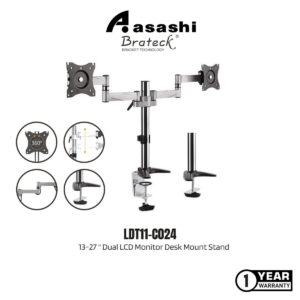 67918a4f3a260bd575fdc73756184a27.jpeg Brateck LDT11-C024 Tilt / Swivel LCD Desk Mount (Support TWO Monitors) Max VESA 100x100