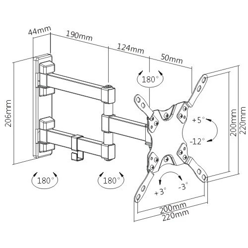 Brateck LDA21-223 13” - 42”, Tilt - 12°, Swivel + -90°, Level Adjustment + - 3° Tilting and Swivel Wall TV Bracket