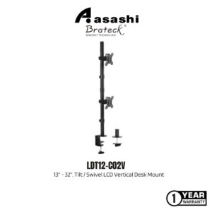 82cd39dabb73474fccc12777cb272bef.jpeg Brateck LDT12-C02V 13"- 32", Tilt / Swivel LCD Vertical Desk Mount (Support TWO Monitors)
