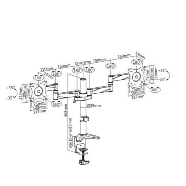 Brateck LDT11-C024 Tilt / Swivel LCD Desk Mount (Support TWO Monitors) Max VESA 100x100
