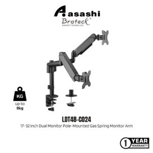 e78c20bed7aa5a1b74f8f28cf65db6f7.jpeg Brateck LDT48-C024 Dual Monitors Pole-Mounted Gas Spring Monitor Arm 17"-32", Max 9kg
