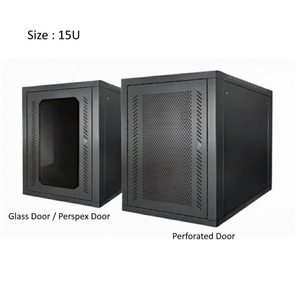 eff7cbefdcab9a33f9555123356cec6e.jpeg Gv GrowV 15u Standard 19" X 500mm Depth Wall Mount Rack (Perforated Door)