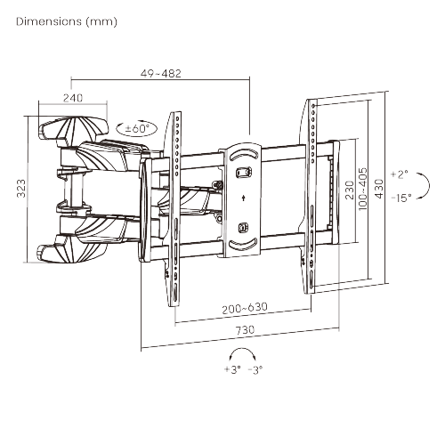 Brateck LPA50-466 37" - 70" Full-motion TV Wall Mount - Support Both Flat and Curved LED TV