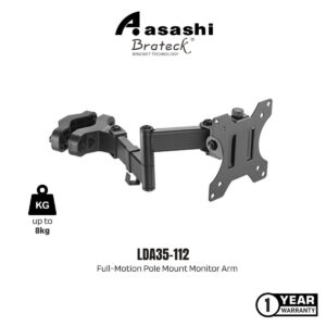 ff2a3afc1d27e51cf13460fe3855fd8d.jpeg Brateck LDA35-112 Full-Motion Pole Mount Monitor Arm (Pole not included) Max VESA: 100 x 100 17"- 32", Tilt +-30°, Swivel +-90°, Rotate 360°, Max 8kg