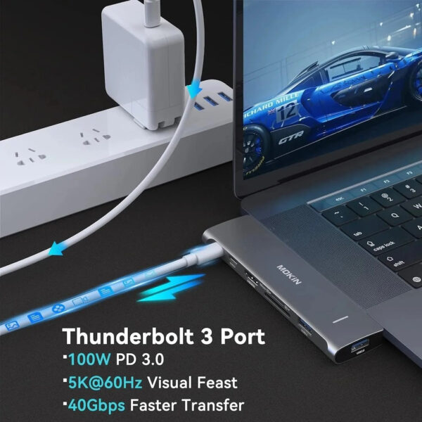 MOKIN MOMUC2206 7 in 2 M*cBo-0k USB-C to HDMI +Thunderbolt 3.0 PD100W / SD/MicroSD / USB-C x1 / USB3.0 x2