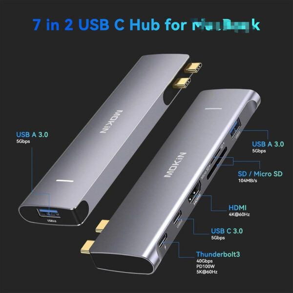 MOKIN MOMUC2206 7 in 2 M*cBo-0k USB-C to HDMI +Thunderbolt 3.0 PD100W / SD/MicroSD / USB-C x1 / USB3.0 x2