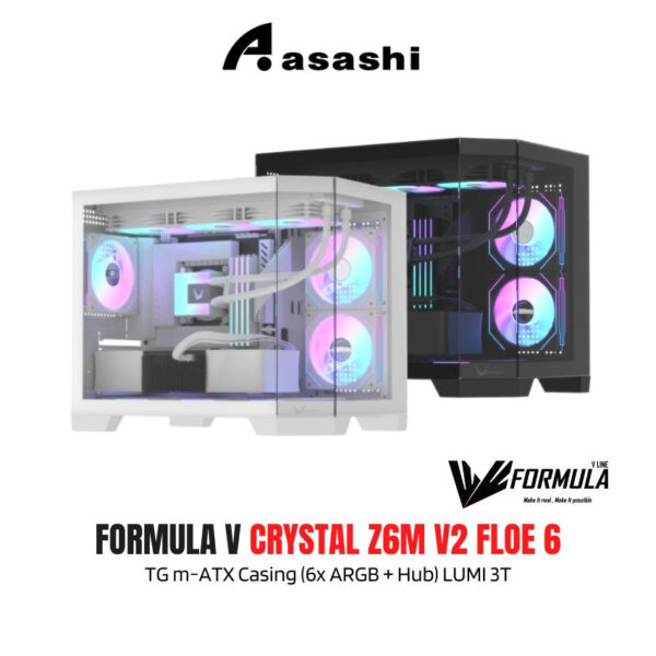FORMULA V CRYSTAL Z6M V2 FLOE 6 TG m-ATX Casing (6x ARGB + Hub) LUMI 3T