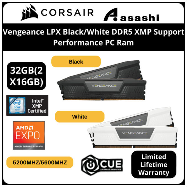 Corsair Vengeance LPX DDR5 Black / White  32GB / 64GB 5600MHz EXPO / XMP Support PC Ram