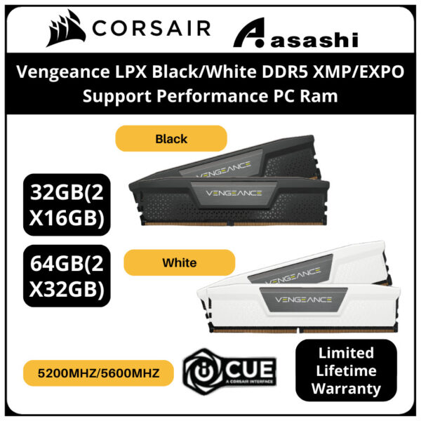 Corsair Vengeance LPX DDR5 Black / White  32GB / 64GB 5600MHz EXPO / XMP Support PC Ram