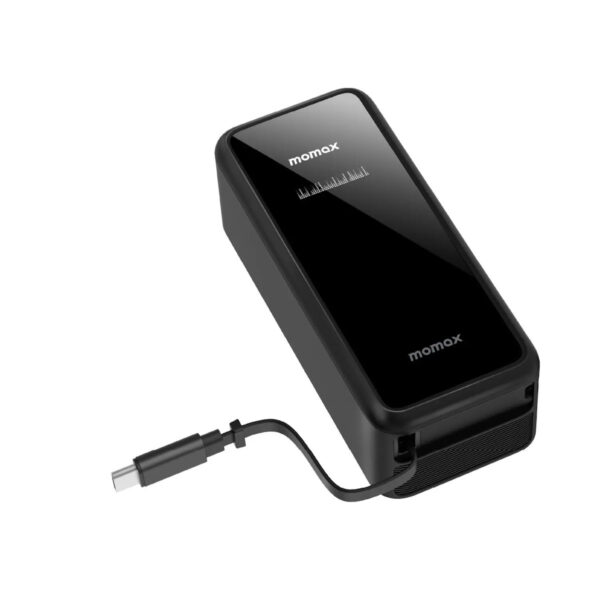 (3C Certified-QR) Momax 1-PAC⁺ 10000mAh 3 in 1 Hybrid GaN Battery Pack with Build-in retractable Cable - Black