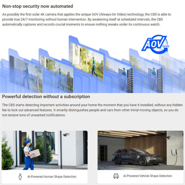 EZVIZ CB5 4K 8MP Two Way Talk Built-in Solar Panel Battery Powered Color Night Vision Smart Home Solar Battery Camera