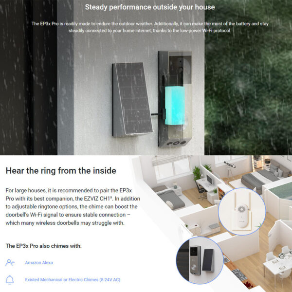 EZVIZ EP3x PRO Battery-Powered Video Doorbell Kit + CH1 Smart Wi-Fi Chime