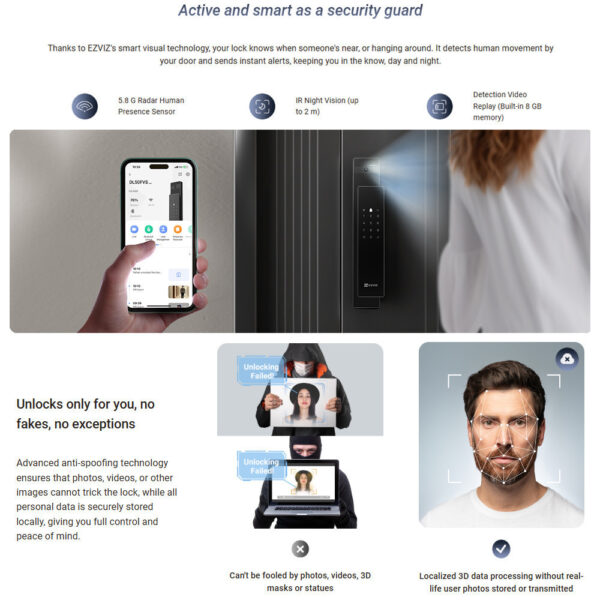 (INSTALLATION INCLUDED) EZVIZ DL50FVS PLUS Face Palm Vein Recognition Smart Lock Keyless Doorlock Dual-Lens 3D Door Lock