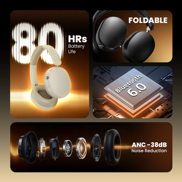 SonicGear Aura Clear 5 / Auraclear 5 LDAC Hi-Res Bluetooh Headphone | Bluetooth6.0 | ANC -38dB Noise Reduction | Type-C