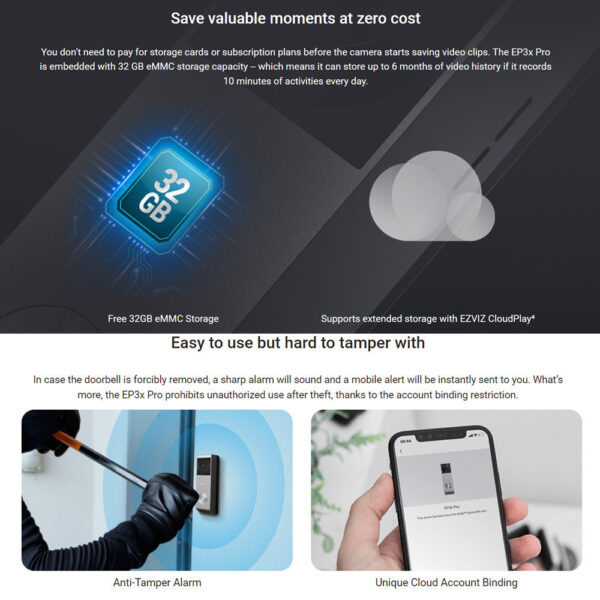 EZVIZ EP3x PRO Battery-Powered Video Doorbell Kit + CH1 Smart Wi-Fi Chime