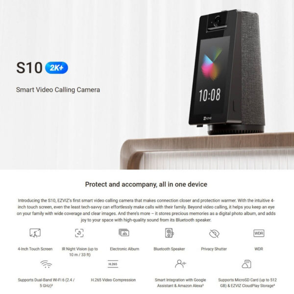 EZVIZ S10 2K+ Smart Calling Camera with 4" Touch Display | Motorized Pan | Bluetooth Speaker | CCTV Monitor | Video Call