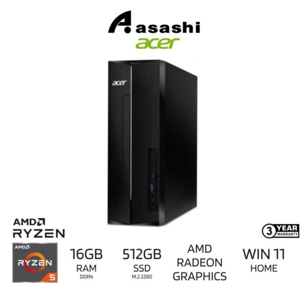 Acer Aspire XC-1725-57430W11 PC Desktop (AMD Ryzen 5 7430U/16GB DDR4(1 Extra Slot)/512GB SSD/AMD Radeon Graphics/Wifi+BT/Wired KB & Mouse/Office Home 2024/Win11Home/3years)