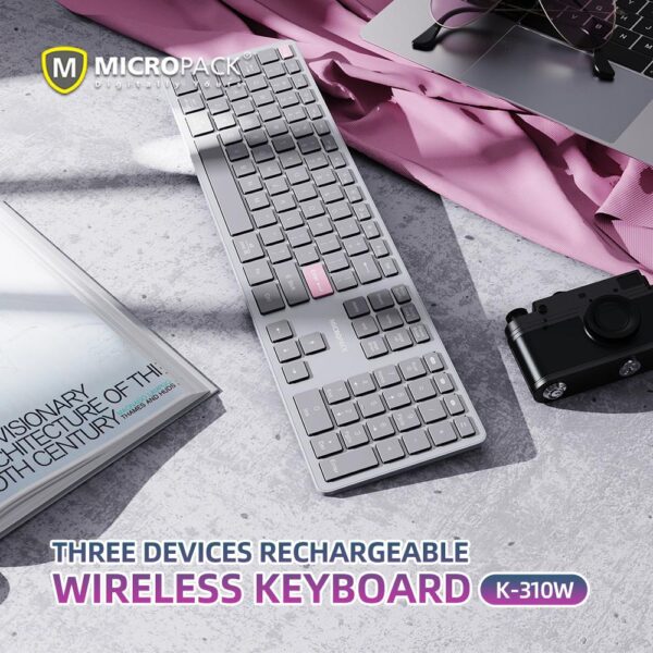 Micropack K310W 2.4G + Bluetooth Rechargeable Wireless Keyboard - Grey/Orange