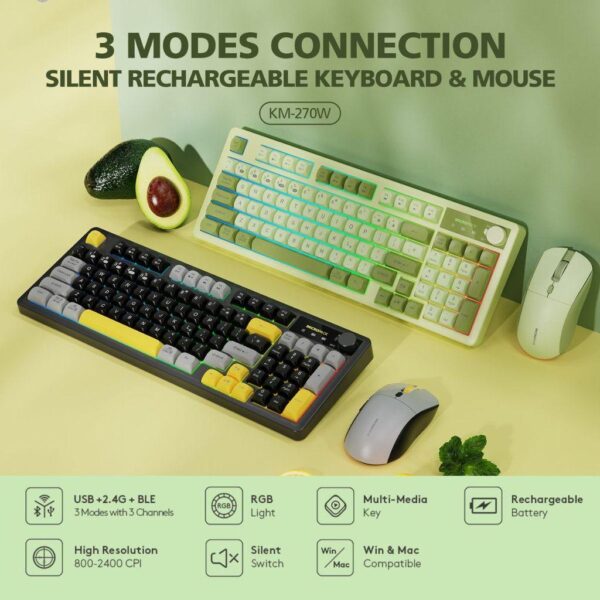 Micropack KM270W 3 Modes Rechargeable Wireless Keyboard Mouse Combo - Black/Green