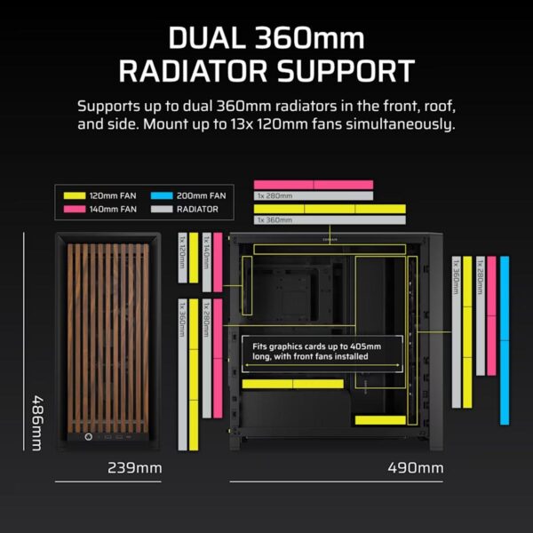CORSAIR FRAME 4000D RS Wood (Black/White) Mid-Tower PC Case - RS120 x4