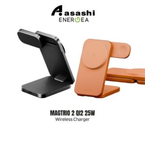 c7bcefea04cd8252f0b4b4c4c9d65b8c.jpeg Energea MAGTRIO 2 Qi2 25W 3 in 1 Foldable Wireless Charger - GunMetal / Orange