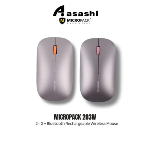 Micropack 203W 2.4G + Bluetooth Rechargeable Wireless Mouse - Grey/Orange