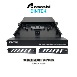 Dintek 1U Rack Mount 24 ports Sliding Type Fiber Enclosure - Metal, black colour, c/w splice tray & holder (Unloaded) 2201-24059 [SC Duplex Type] / Can change to LC Duplex Type become 48 ports