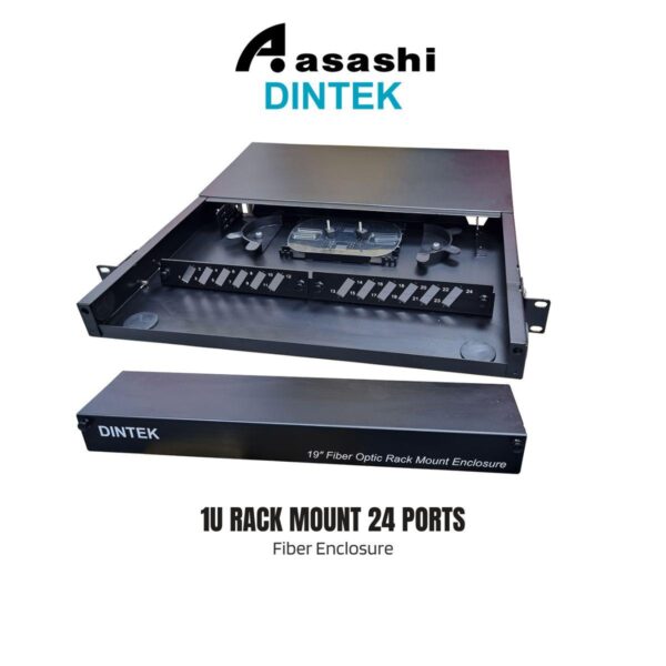 Dintek 1U Rack Mount 24 ports Fixed Type Fiber Enclosure - Metal, black colour, c/w splice tray & holder (Unloaded) 2201-24060 [SC Duplex Type]
