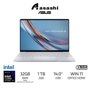 9a3fcde4c8a6b3a8fbf37e1322ee2ea7.jpeg Asus ExpertBook B9 B9406CAA-TH1140WS Commercial Notebook (Intel Core Ultra X7 358H/32GB DDR5-OB(No Slot)/1TB SSD/14" 2.8k Touch/Intel Graphic/Office Home/Win11/3HomeYOSS/Sleeve/White)