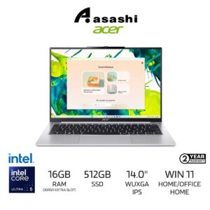 f469b2e50ed13ff87fa65422e3ce6761.jpeg Acer Aspire Lite 14 AL14-53P-50UY Notebook – Intel Core Ultra 5 115U / 16GB DDR5 (1 Extra Slot) / 512GB SSD / 14" WXGA IPS / Intel UHD Graphic / Office Home / Windows 11 Home / 2-Year Warranty / Backpack / Silver